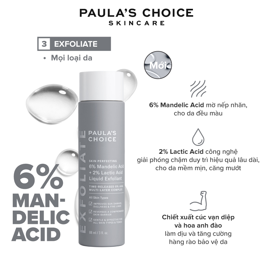 Dung dịch tẩy tế bào chết Paula's Choice Skin Perfecting 6% Mandelic Acid + 2% Lactic Acid Liquid Exfoliant- 88ml 1470