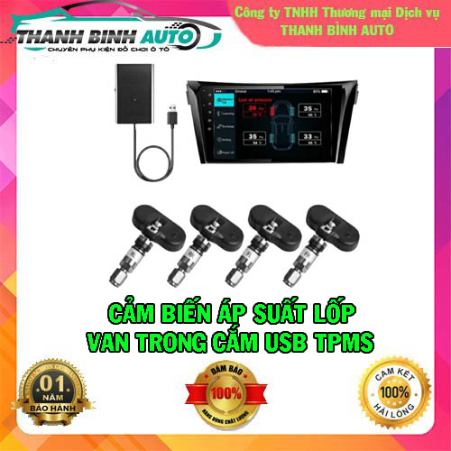 Cảm Biến Áp Suất Lốp Tích Hợp Màn Android Van Trong Cắm USB TPMS 2022 Bảo Hành 12 tháng