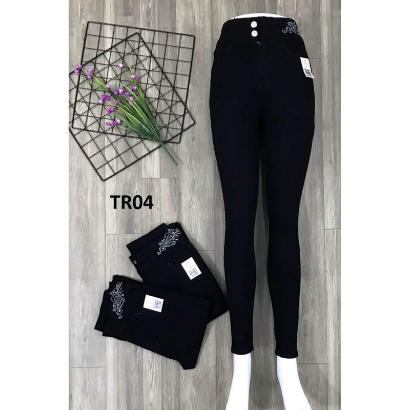 Quần Jeans Lụa Nữ Màu Đen Thêu Lưng Thời Trang
