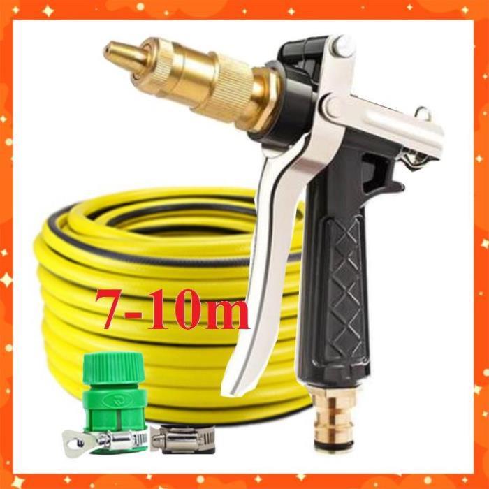 Bộ dây vòi xịt nước rửa xe, tưới cây . tăng áp 3 lần, loại 7m, 10m 206236 đầu đồng,đai, nối vòi,