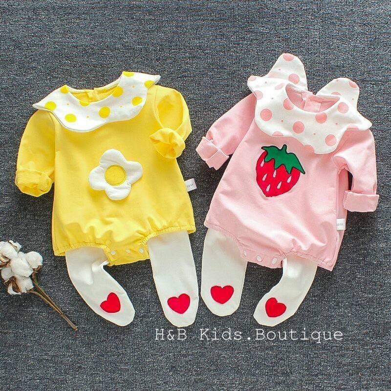 (MS46)Bộ body dài tay cho bé xuất Hàn cho bé gái siêu dễ thương kèm tất liền quần