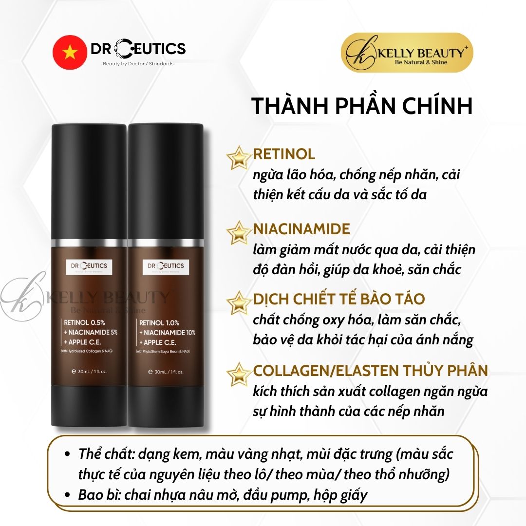 Kem Chống Lão Hóa DrCeutics Retinol + Niacinamide + Tế Bào Gốc Từ Táo - Mờ Nếp Nhăn; Sáng Da, Mờ Thâm Nám - Kelly Beauty