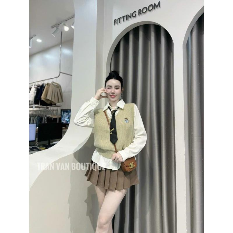 Sét gile sơ mi gấu kèm cà vạt hàng quảng châu loại 1 có ảnh thật BY JOLIE - Nâu nhạt, Nâu nhạt