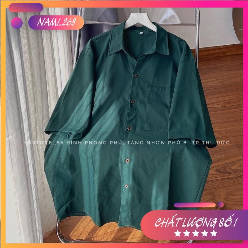 Áo Sơ Mi Tay Ngắn Trơn 1 Túi Màu Xanh Unisex