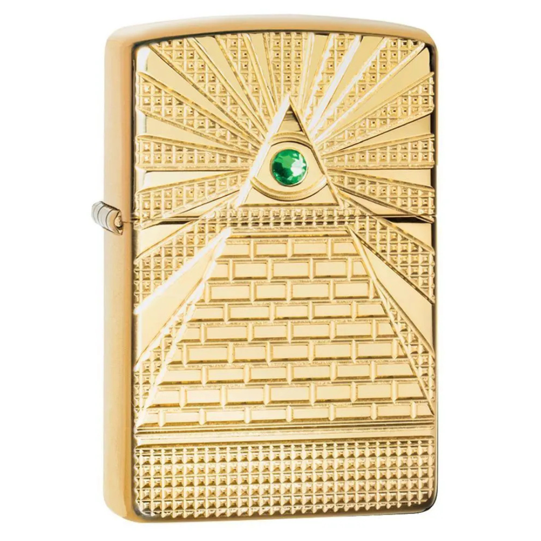 Bật lửa Zippo 49060 Armor Eye of Providence Design - Dòng Vỏ Dày Mạ Vàng Đính Đá Pha Lê Chính Hãng Mỹ, Chạm Khắc Sâu Cao Cấp