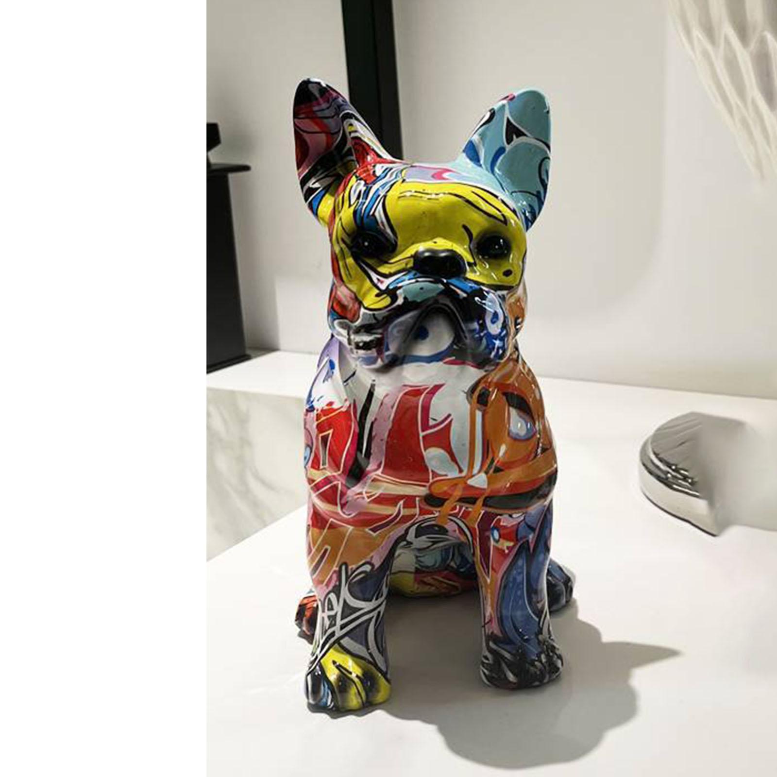 Graffiti Art Dog Statue Dog Art Figurine Sculpture Home Desktop Office Decor