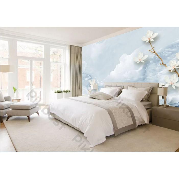Tranh dán tường Tranh phong cảnh biển xanh và hoa, Tranh 3d dán tường MS1185548