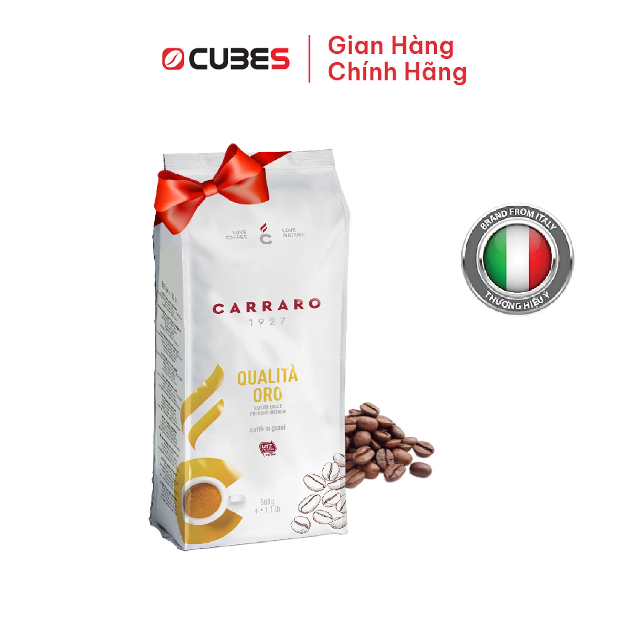 Hình ảnh Cà phê hạt Carraro Qualità Oro (500gr) - Hương thơm nồng nàn, vị phong phú, đậm đà - Nhập khẩu từ Ý