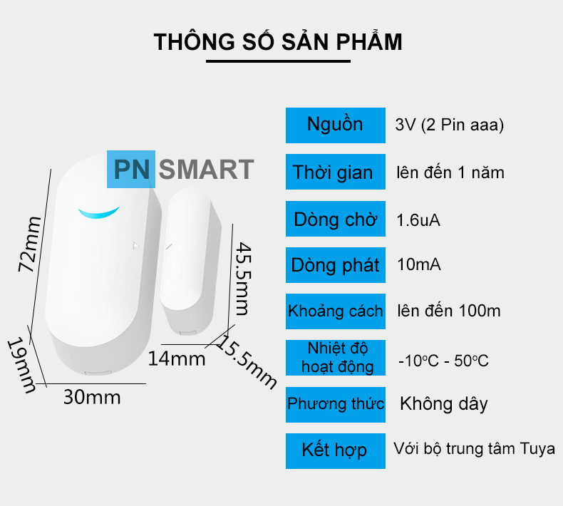 Cảm biến cửa từ không dây phát sóng 433MHz (Bản nâng cấp) kết hợp với bộ báo động Tuya