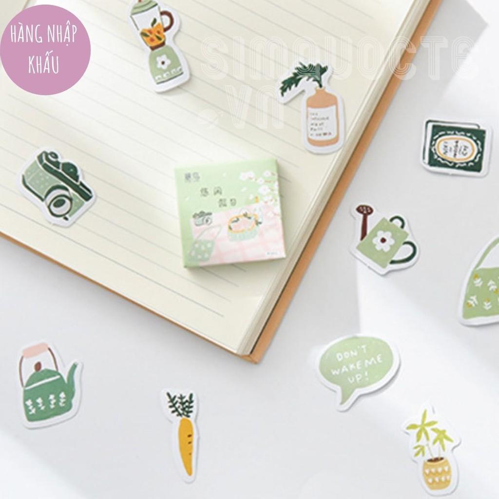 Hộp 46 sticker nhãn dán đáng yêu trang trí điện thoại vật dụng học tập gia đình Green Life ST130