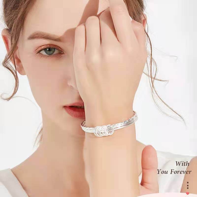 Combo 06 Lắc tay Bạc phong cách Hàn Quốc, Chất liệu Hợp Kim tráng bạc Nguyên Chất, cỡ vòng 6.6cm, kèm Hộp đựng Hoa Hồng