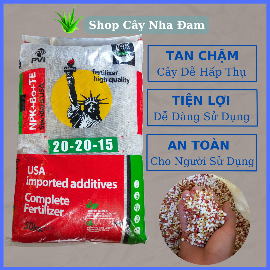 Phân NPK 20-20-15+TE+BO USA Cao Cấp Chuyên Hoa Màu Cây Cảnh