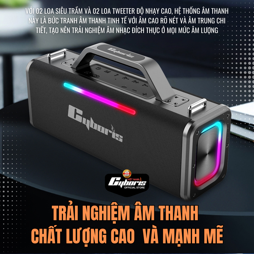 Loa Bluetooth Cyboris Battleship X12 Karaoke (Chiến hạm âm thanh), Công suất 200W, Loa siêu Bass, Chống nước IPX5, Pin cực khủng 18000mAh. Hàng Chính Hãng