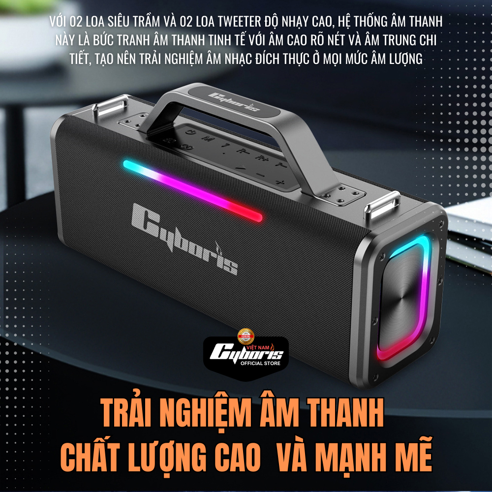 Loa Bluetooth Cyboris Battleship X12 Karaoke (Chiến hạm âm thanh), Công suất 200W, Loa siêu Bass, Chống nước IPX5, Pin cực khủng 18000mAh. Hàng Chính Hãng.