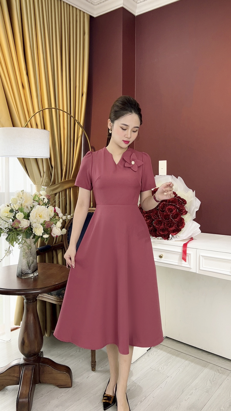 Đầm Trung Niên [ Linh Trà ] (TM 1067) Bigsize Màu Sắc Trẻ Trung Tươi Sáng Họa Tiết Sang Trọng Đi Làm Đi Tiệc Cho Mẹ U50