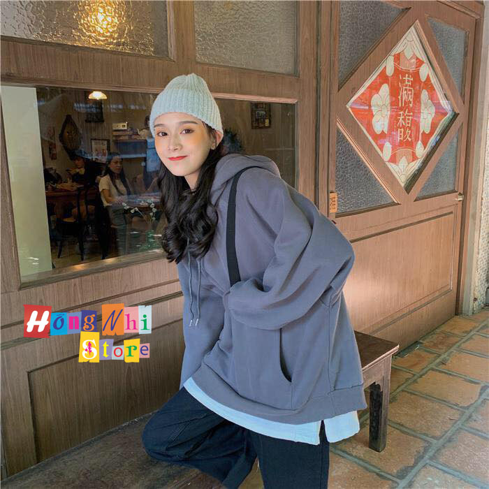 Áo Hoodie Trơn Màu Xám Đậm Cao Cấp Dáng Rộng Unisex Nam Nữ Mặc Được - MM