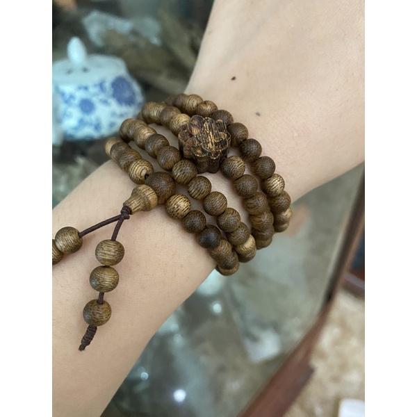 Chuỗi vòng trầm hương 108 hạt mix charm hoa sen chuẩn núi Quảng Nam