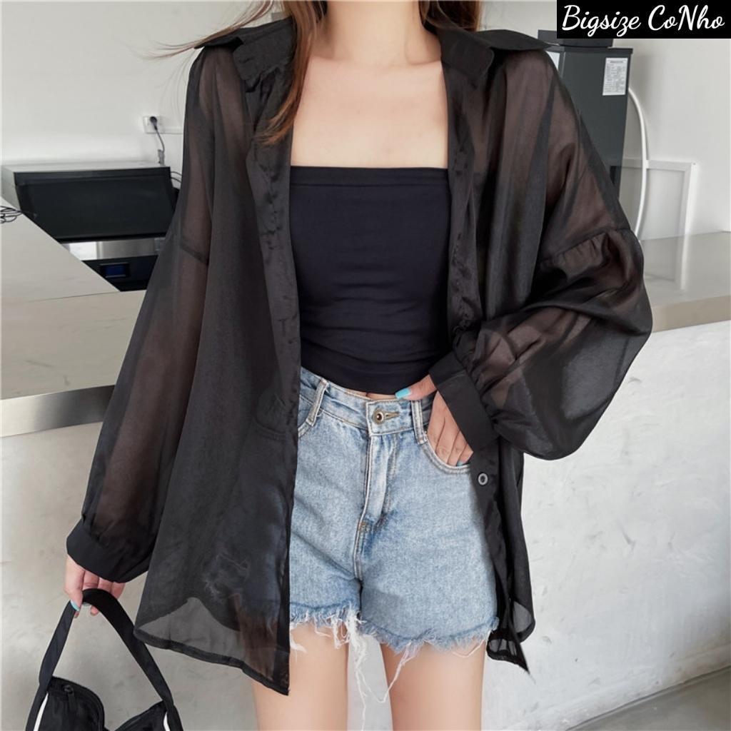 Áo sơ mi voan mỏng tay dài bigsize nữ SM VOAN - Màu Đen