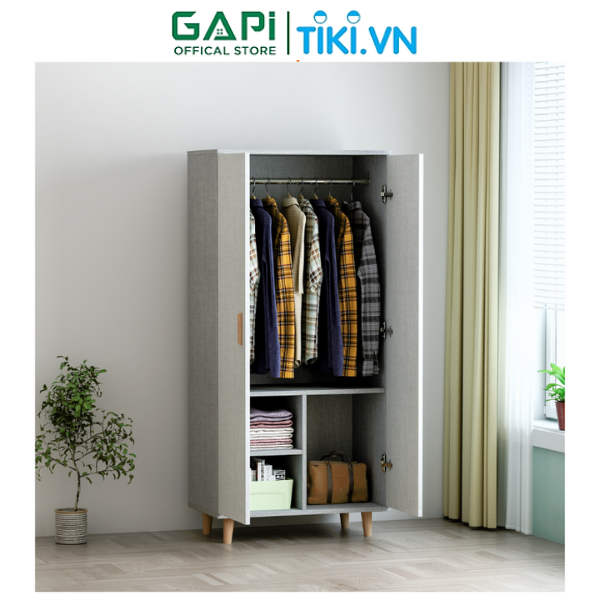 Tủ quần áo Shelf đa năng GAPI, tủ treo quần áo thông minh 2 cánh mở kết hợp ngăn đựng đồ hiện đại GP129