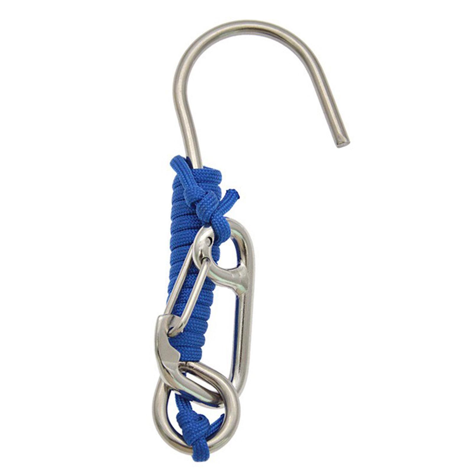 Diving Hook Stainless Steel Double Hook with Spiral Coil Lanyard and Quick Release Buckle