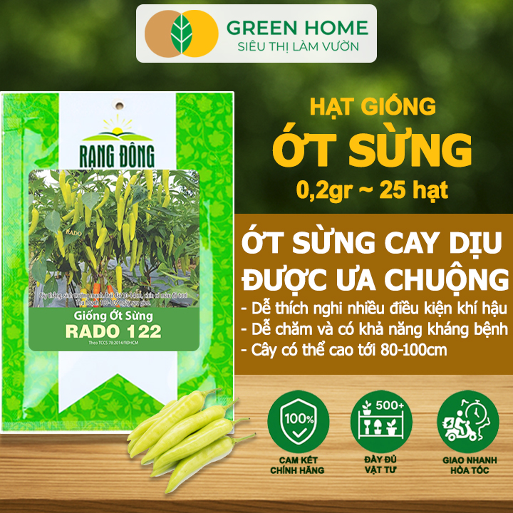 Hạt Giống Ớt Sừng Greenhome, Gói 0,2g~25 hạt, Dễ Trồng Quanh Năm,Thu Hoạch Nhanh, Năng Suất Cao G15