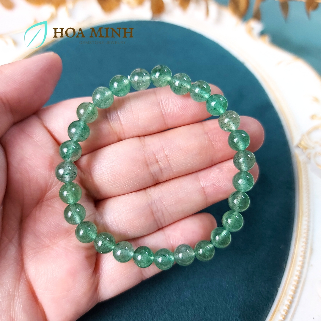 Vòng tay phong thủy đá Thạch Anh Dâu Xanh 6.6 li, hợp mệnh Mộc Hỏa