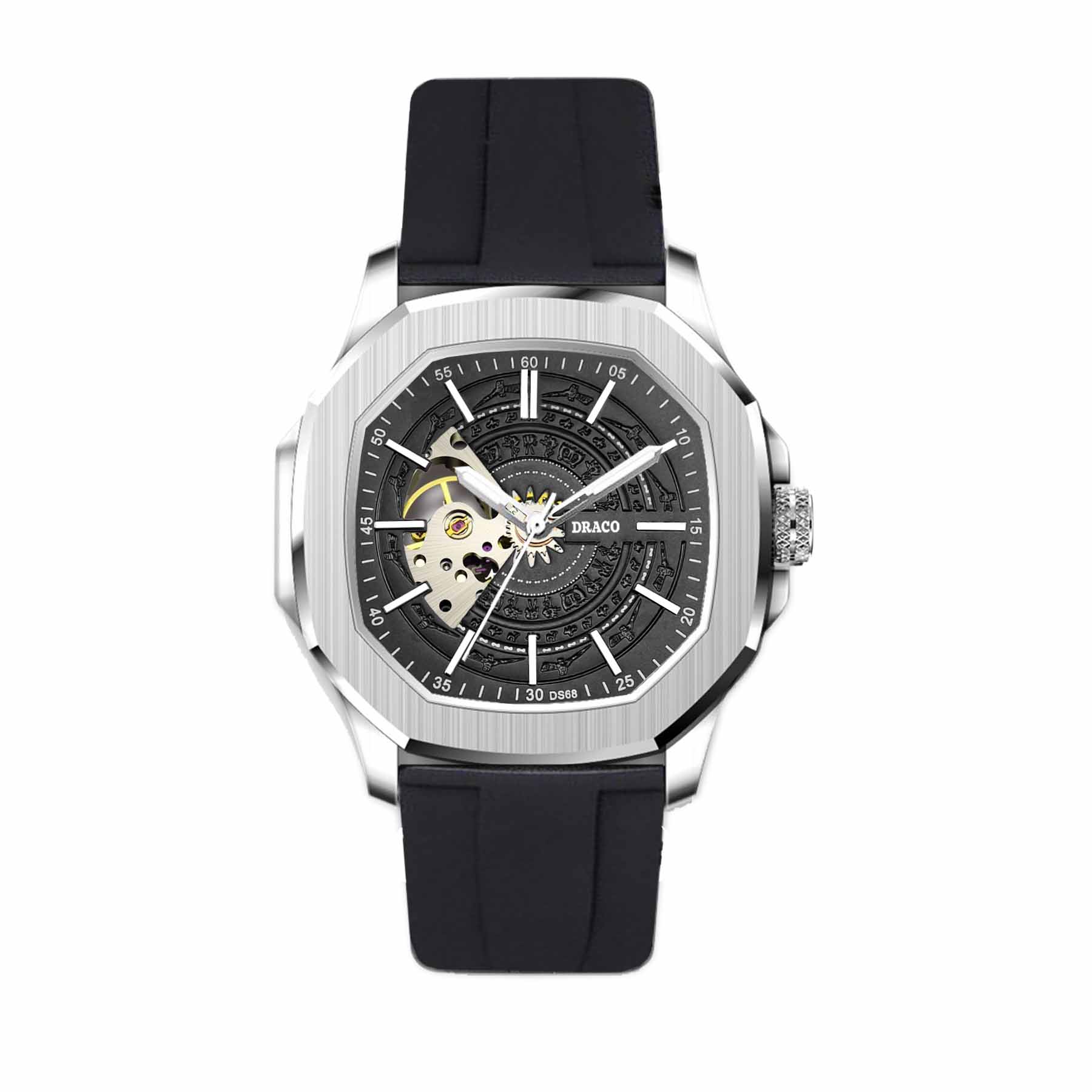 Đồng hồ nam Draco D23-DS68 “DongSon” Automatic trắng đen kết hợp chất liệu dây cao su non cao cấp màu đen-thời trang nam thể thao