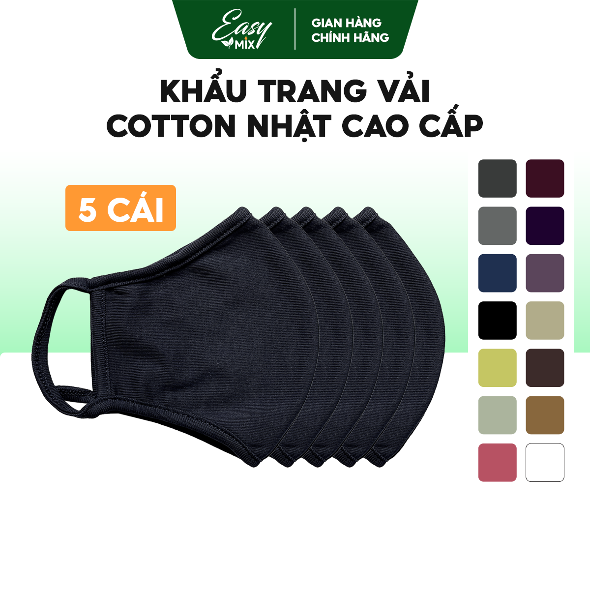 Khẩu Trang Vải Cotton Cao Cấp - combo 5pcs - Màu Xanh Nepal Huyền Bí