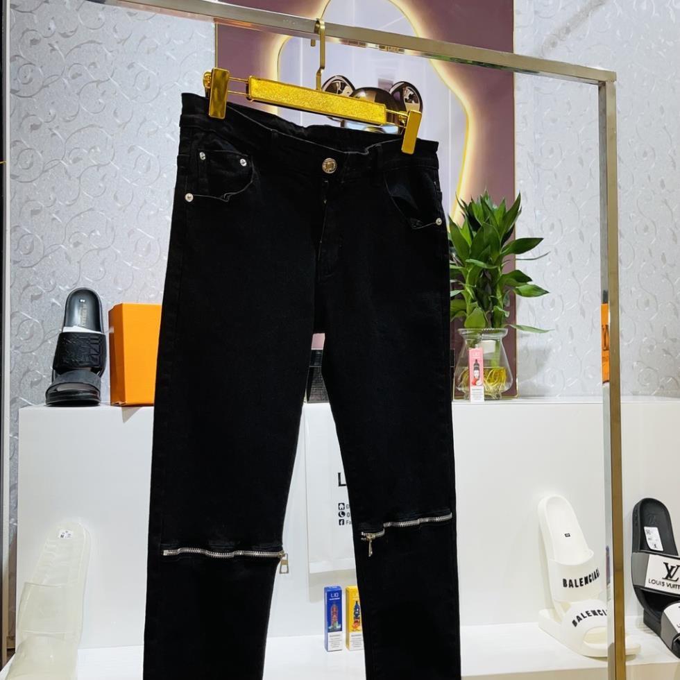 Quần Jean Khoá Gối Dáng Slim Fit, Jean nam đen