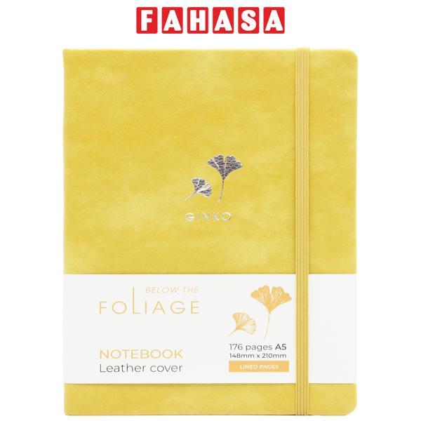 Sổ Bìa Da A5 - Kẻ Ngang 176 Trang 100gsm - Foliage Ginko - The Sun - Màu Vàng
