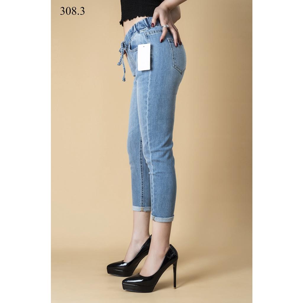 QUẦN JEAN NỮ DÁNG BAGGY TRƠN CẠP CHUN
