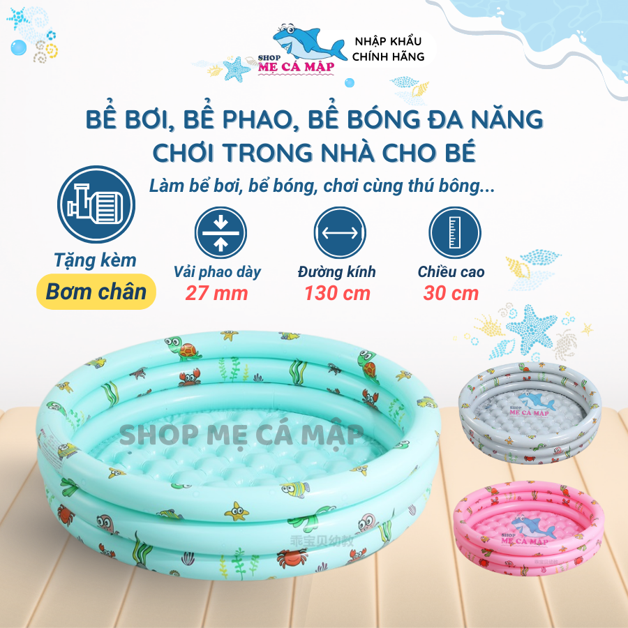 Bể bơi cho bé, làm Bể bóng Bể phao đa năng 3 tầng Tặng Kèm Bơm Chân sẵn 3 màu