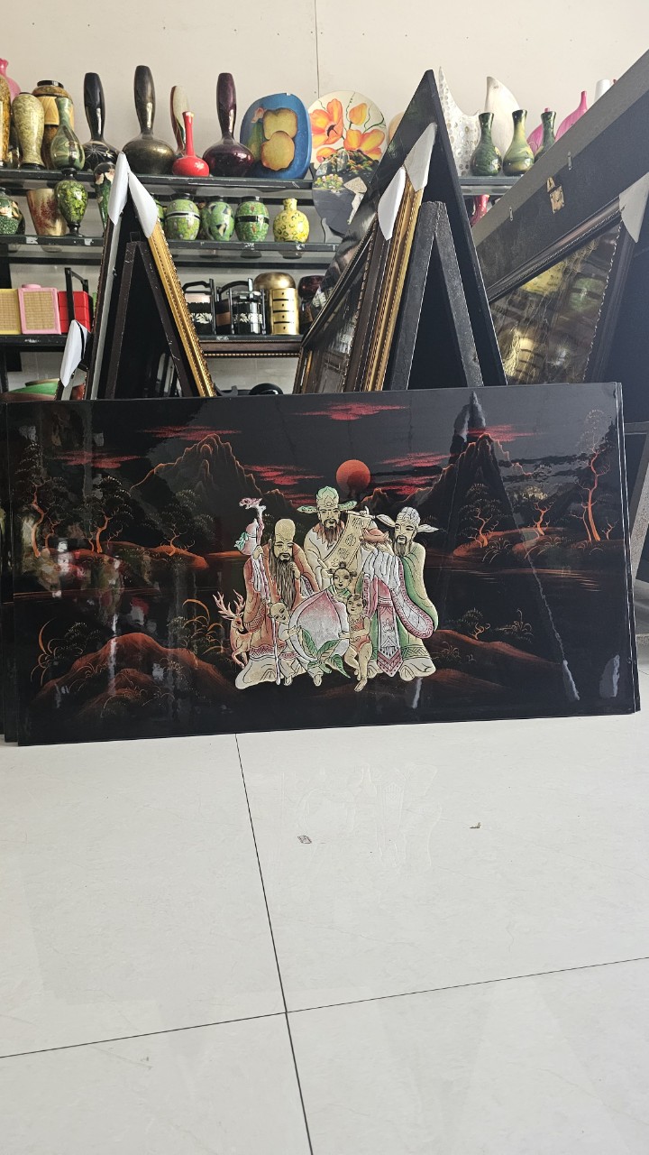 Tranh Sơn mài Phúc Lộc Thọ cẩn ốc đẹp 80x160 cm trang trí, làm quà tặng ý nghĩa