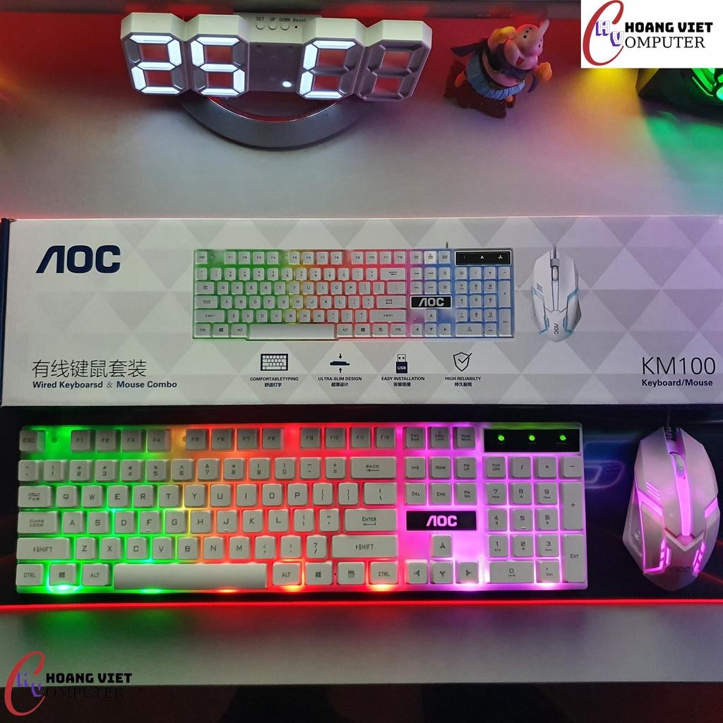Bộ Bàn Phím Chuột Gaming AOC KM100, Keyboard Bàn Phím Chuột Chuyên Game Đèn LED 7 Màu, Hàng Chính Hãng AOC