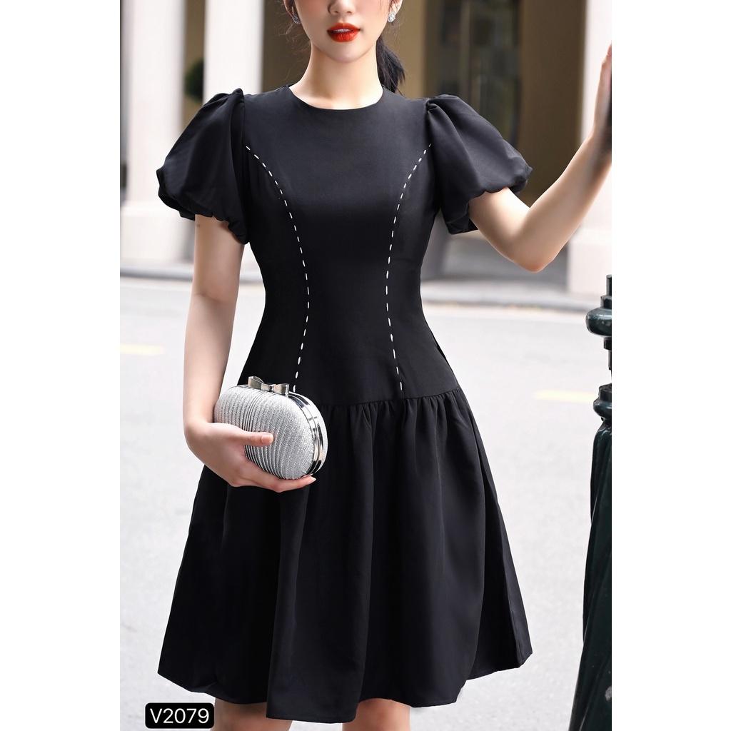 Đầm Thiết Kế Lina Dress Chất Liệu Trượt Nhật Cao Cấp Dày Dặn - Váy Thiết Kế Tay Bồng Dáng A Che Khuyết Điểm