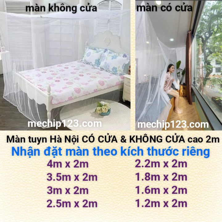 Màn Tuyn, Mùng Ngủ CÓ CỬA &amp; KHÔNG CỬA 4mx2m, 3.5mx2m, 3mx2m, 2.5mx2m Trắng Trơn Cỡ Đại Cao 2m / Mùng Màn Tuyn Chống Muỗi Siêu To Khổng Lồ - Nhận đặt may theo kích thước riêng