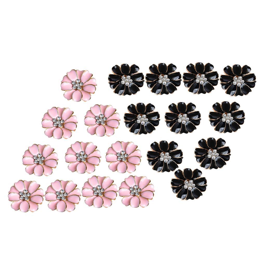 20 Pieces Metal Pink and Black Enamel Rhinestone Crystal Flower DIY Embellishment Flatback Buttons 32mm for Wedding Card Phone Case Decorative Hair Bow Craft Making