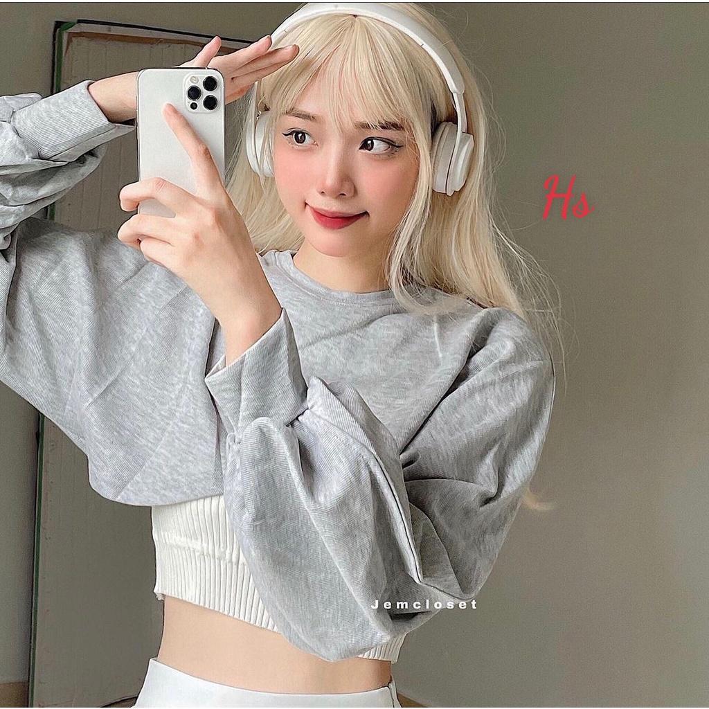 Set Croptop Dài Tay Kèm Áo Bra Logo Ngực Bộ Áo Crt Nữ Dáng Rộng Kèm Áo Trong