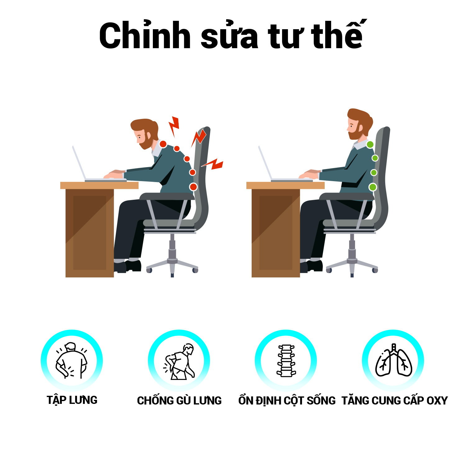 OneTwoFit Đai chống gù lưng nam nữ cao cấp , đai lưng có nhắc rung thông minh OT044802