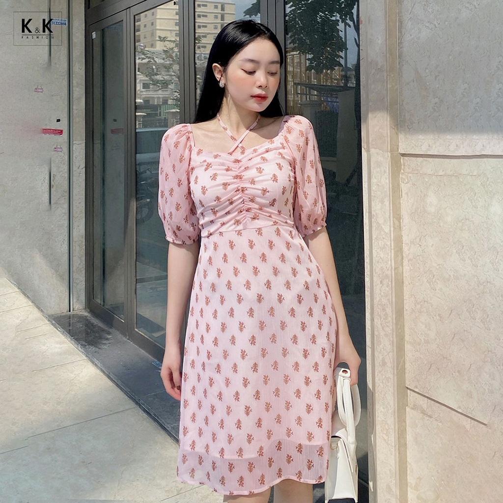 Đầm Chữ A Họa Tiết Nhấn Ngực Phối Nơ K&K Fashion KK114-34 Chất Liệu Voan Gân