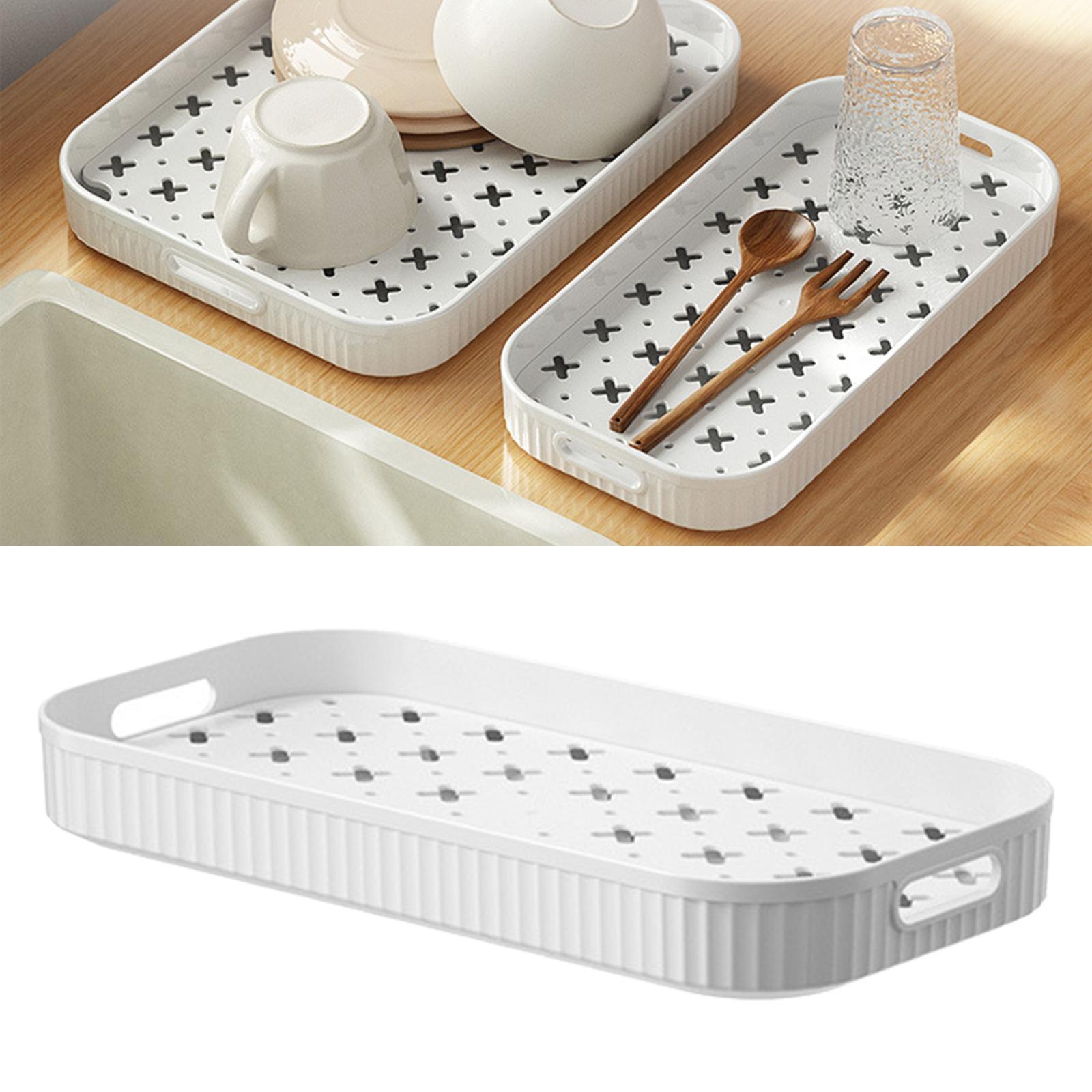 Storage Tray Holder Drain Basket with Handle Portable for Bedroom Kitchen Supplies