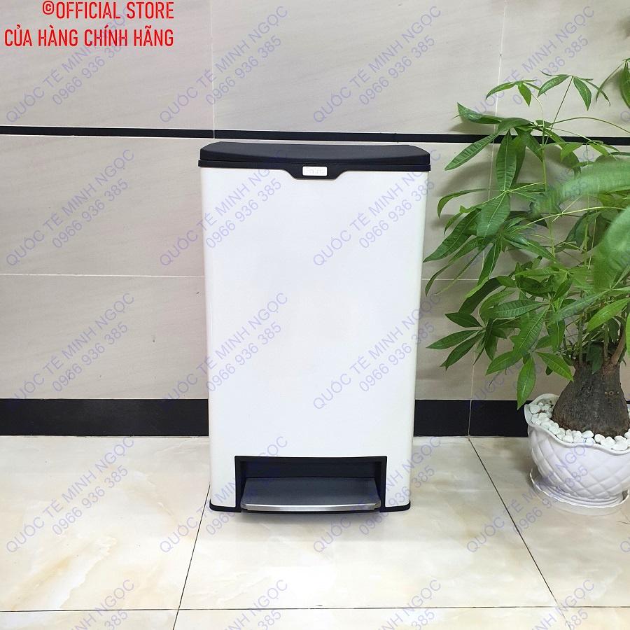 Thùng rác vuông đạp chân cỡ lớn màu trắng 40L_MNSPL2-904__Quốc Tế Minh Ngọc