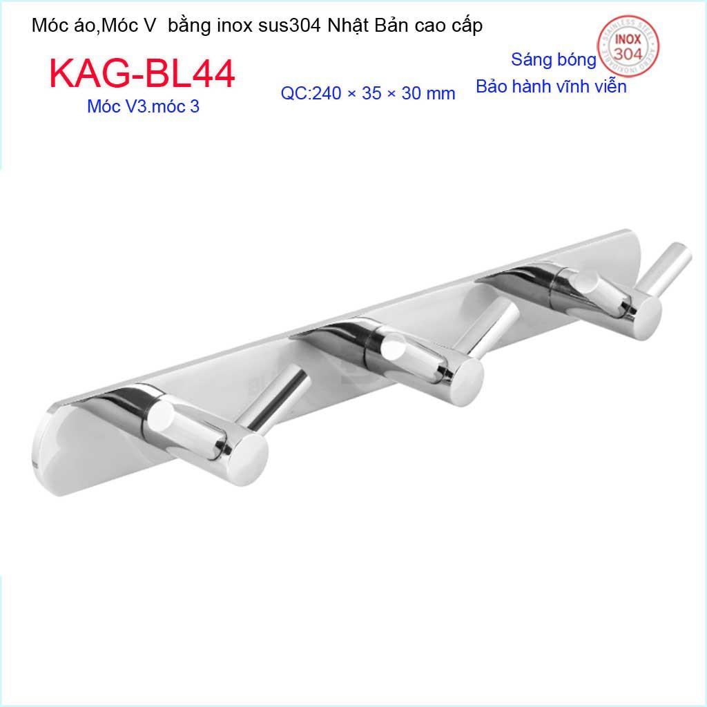 Móc treo đồ phòng tắm, Phụ kiện phòng tắm cao cấp Kace, Móc V3 treo đồ inox 304 Nhật Bản KAG-BL44