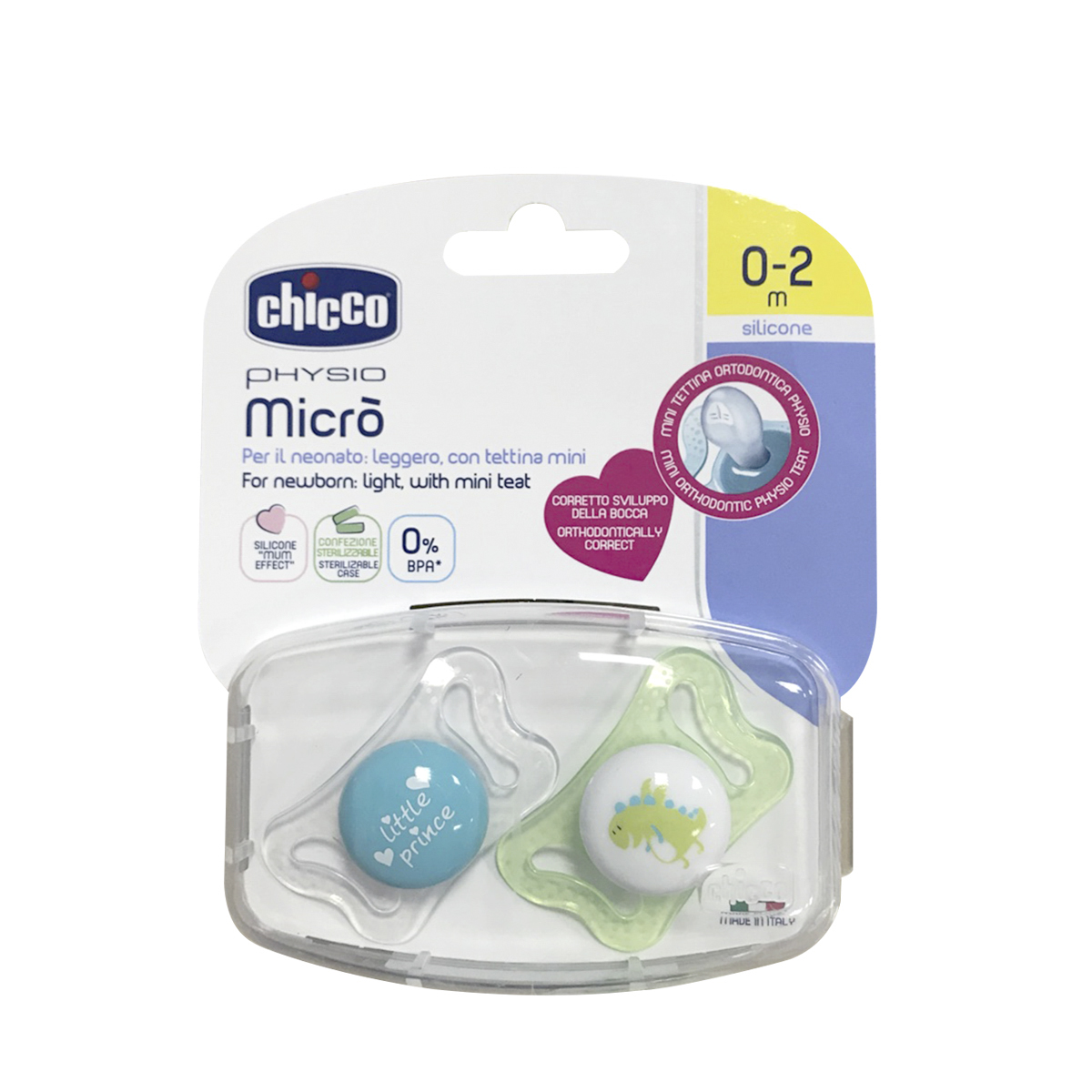 Bộ 2 ty ngậm chuyên biệt cho trẻ sơ sinh Chicco Micro Hoàng tử bé