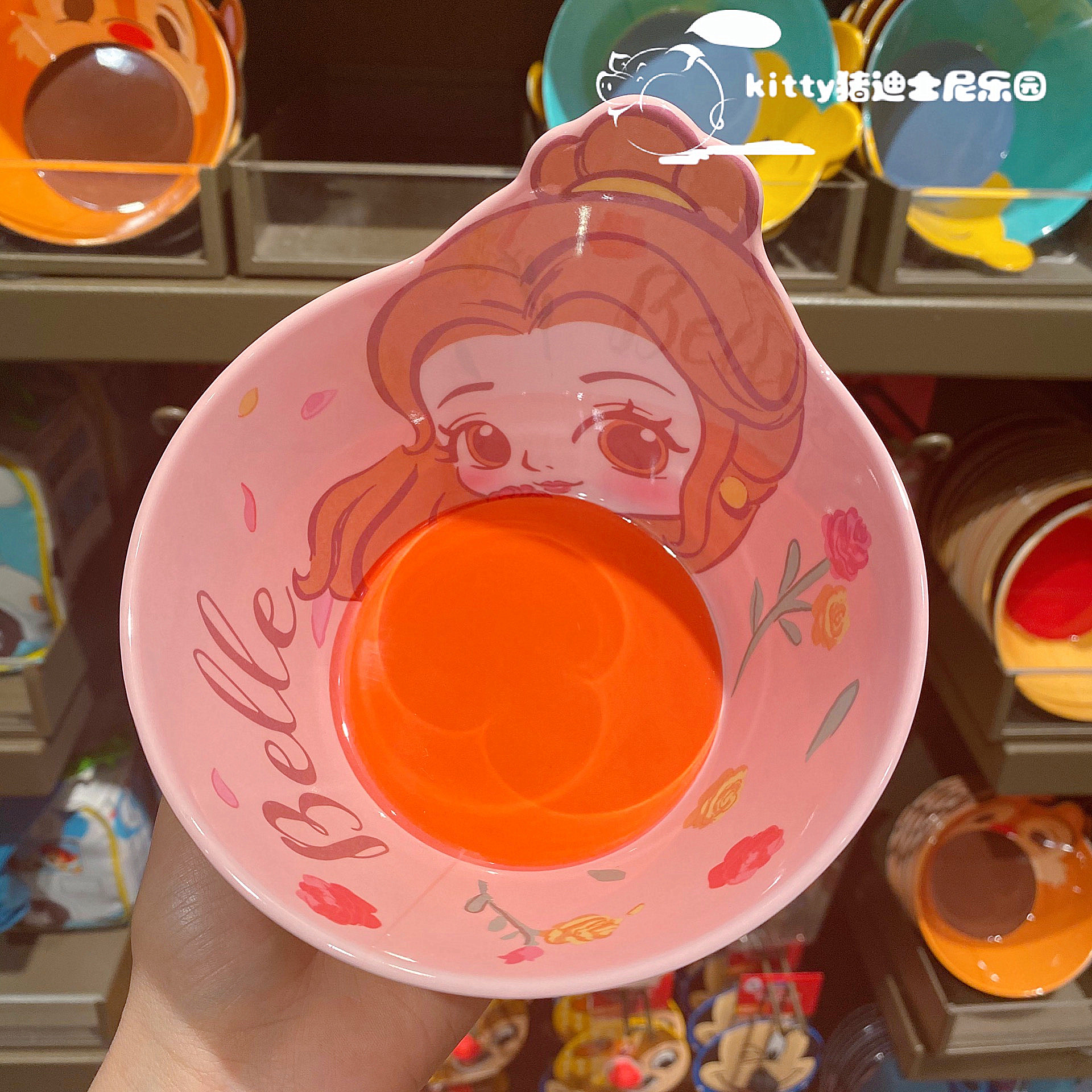 Chén ăn nhựa Melamine hình công chúa Belle Princess nổi 3D màu cam cho bé gái - 78VNDP2482