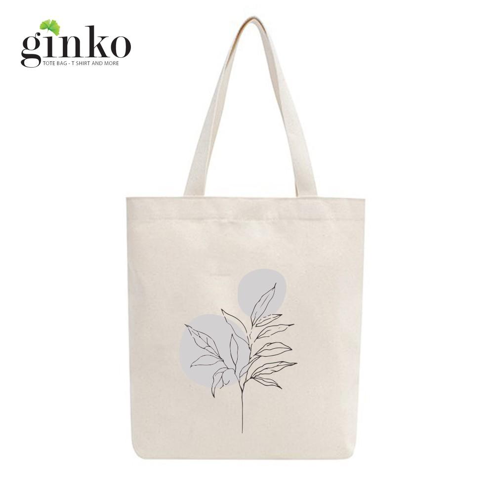 Túi Tote Vải Mộc Ginko kiểu basic có dây kéo khóa miệng túi đựng vừa laptop 14 inch và nhiều đồ dùng khác In Hình Minimalism Art M42