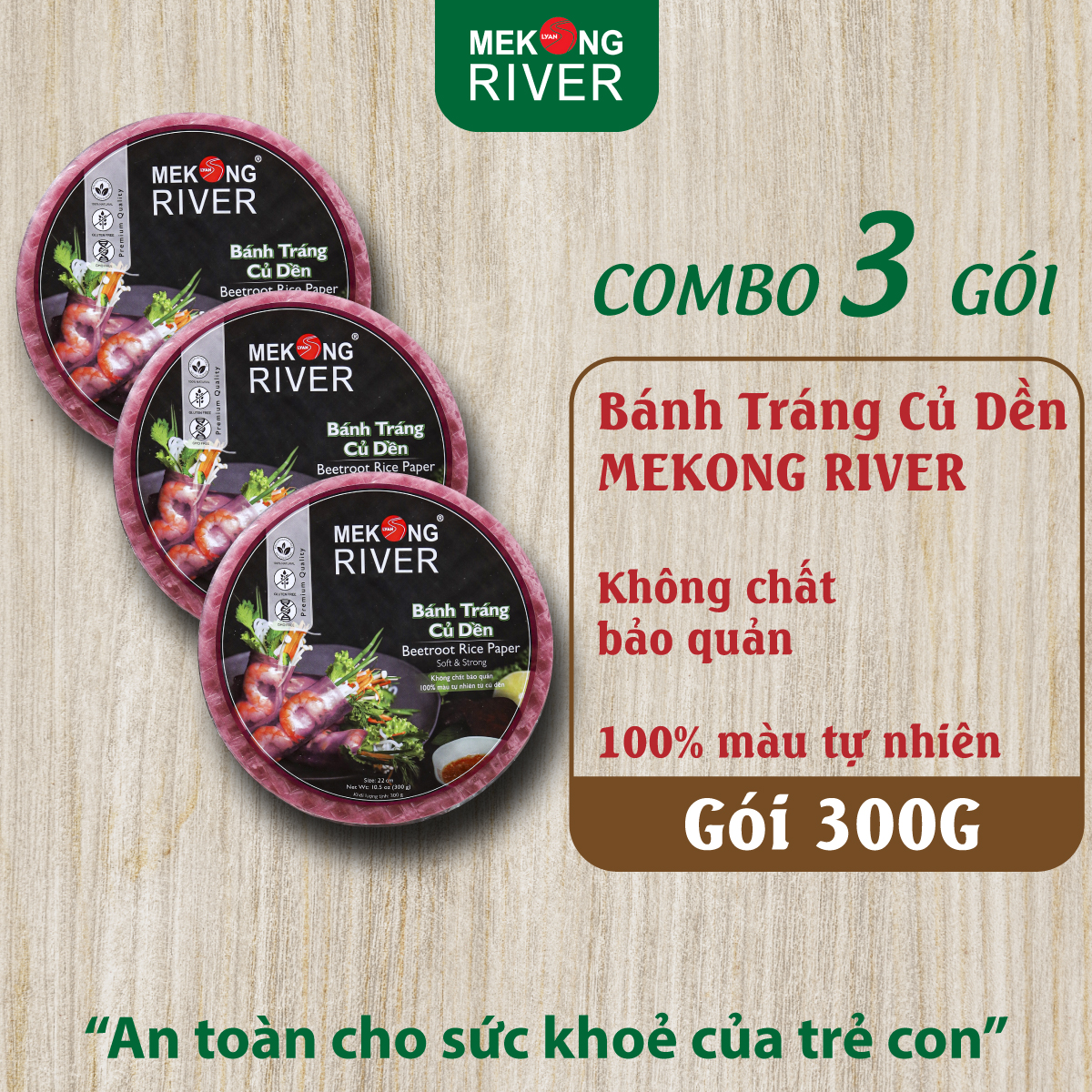 Combo 3 Túi Bánh Tráng Củ Dền MeKong River 22cm 300g