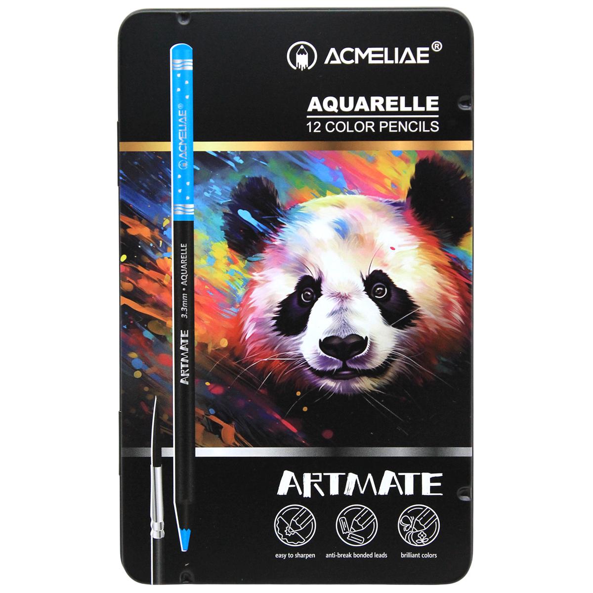 Hộp Thiếc 12 Bút Chì Màu Nước Kèm Cọ - Acmeliae ART-AQ12