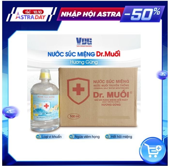 1 thùng 12 chai Nước súc miệng Dr. Muối hương Gừng ấm áp (500ml)