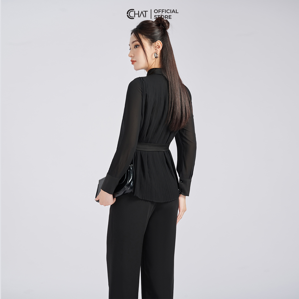 Áo Sơ Mi Nữ Kiểu Dập Ly Tà Bong Kèm Phụ Kiện Chất Chiffon Cao Cấp 53FDH8016ST